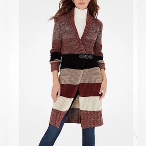 The Limited Burgundy Black Striped Cardigan